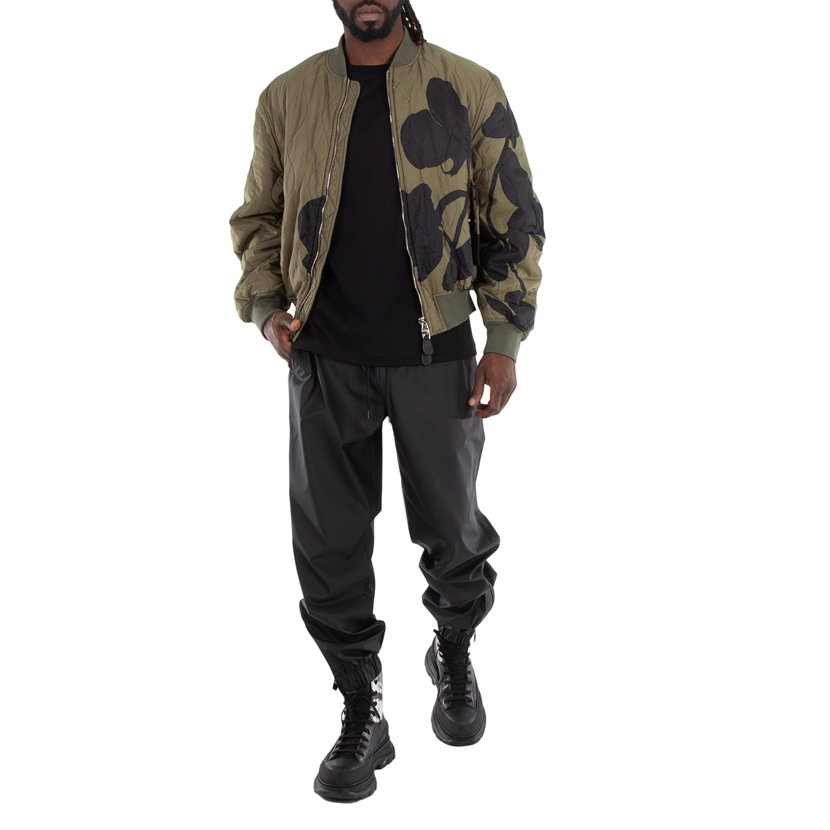 Alexander McQueen Orchid Quilted Bomber Jacket, Brand Size 50 (US