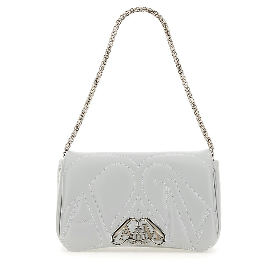 Alexander Mcqueen Powder Blue Leather Small Seal Shoulder Bag In White