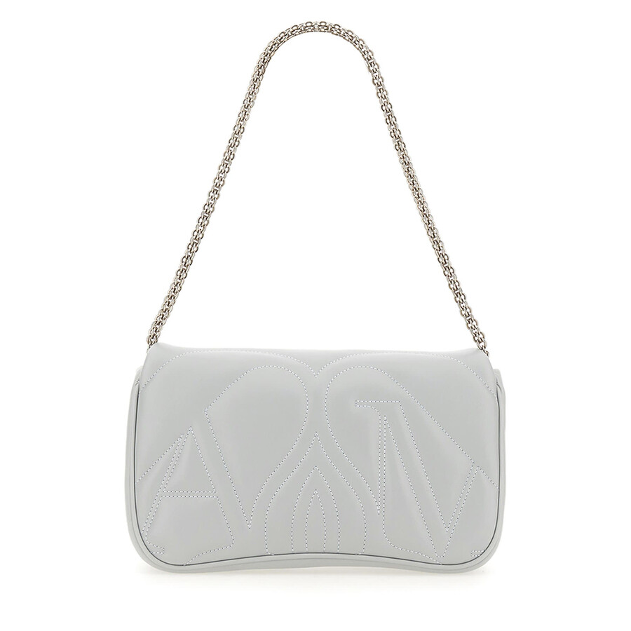 Alexander Mcqueen Powder Blue Leather Small Seal Shoulder Bag In White