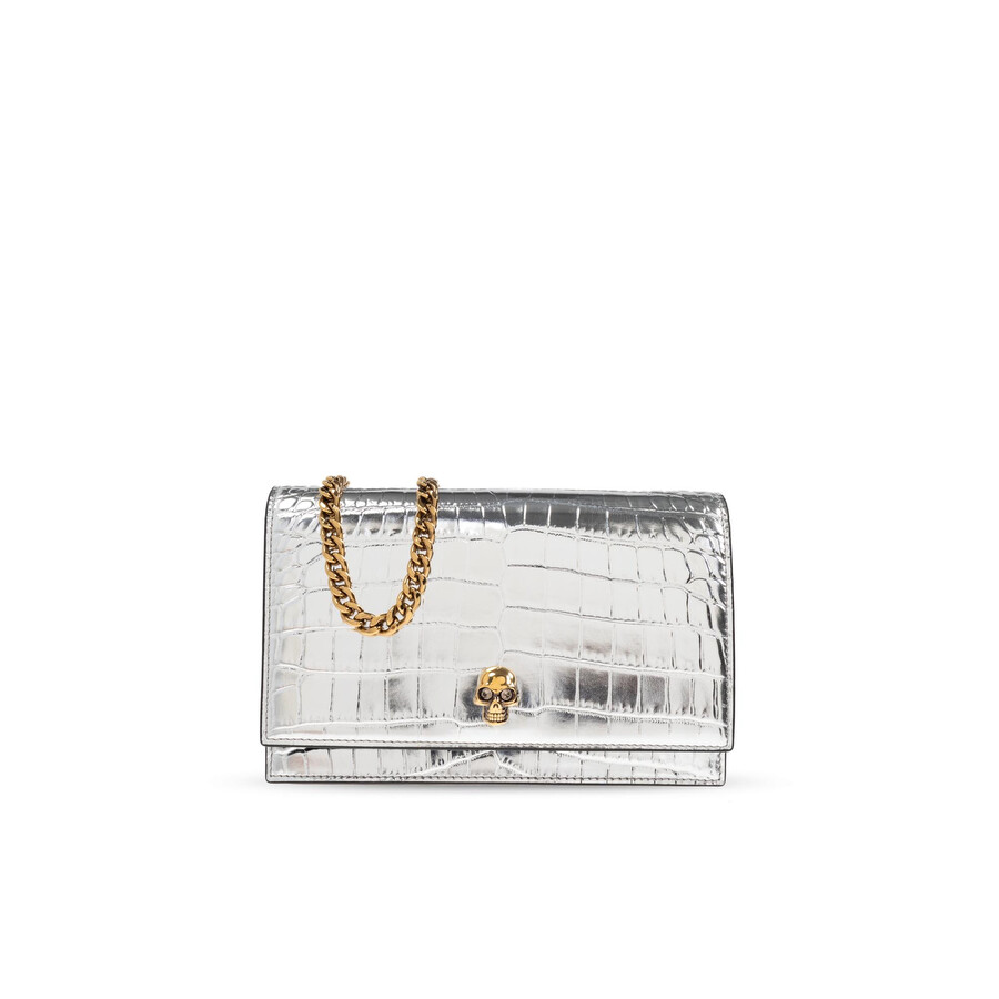 Alexander Mcqueen Shoulder Bag `small Skull` In Silver