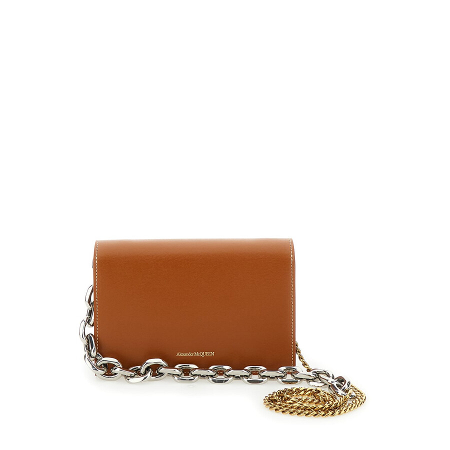 Alexander Mcqueen Small Skull-plaque Leather Crossbody Bag In Brown