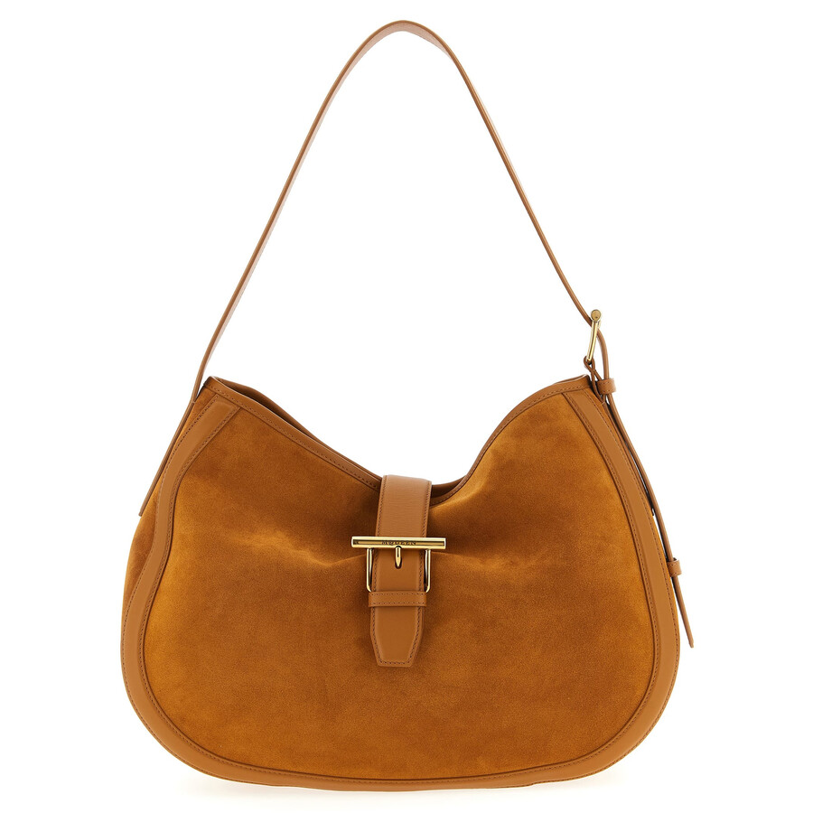 Alexander Mcqueen Brown Shoulder Bag With Adjustable Shoulder Strap And T Buckle Closure On The Front In Suede Woman In Orange