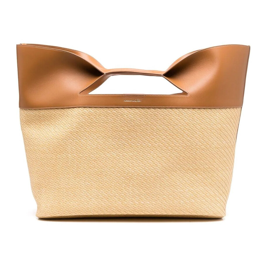 Alexander Mcqueen The Bow Straw-woven Tote Bag In Brown