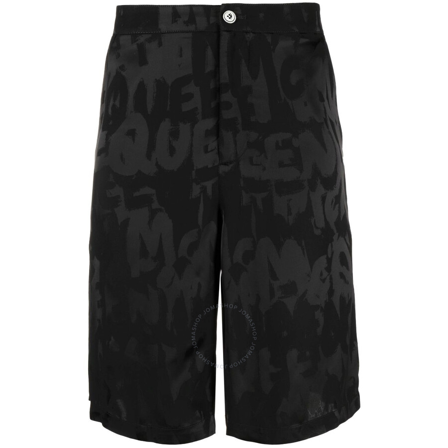 Alexander Mcqueen Viscose Logo-jacquard Shorts In Black