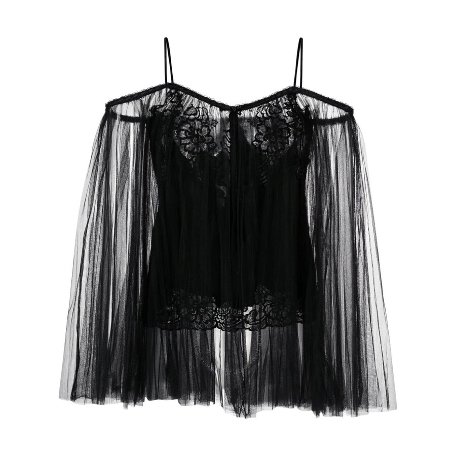 Alexander Wang Lace-embroidered Charmeuse Tunic Top In Black