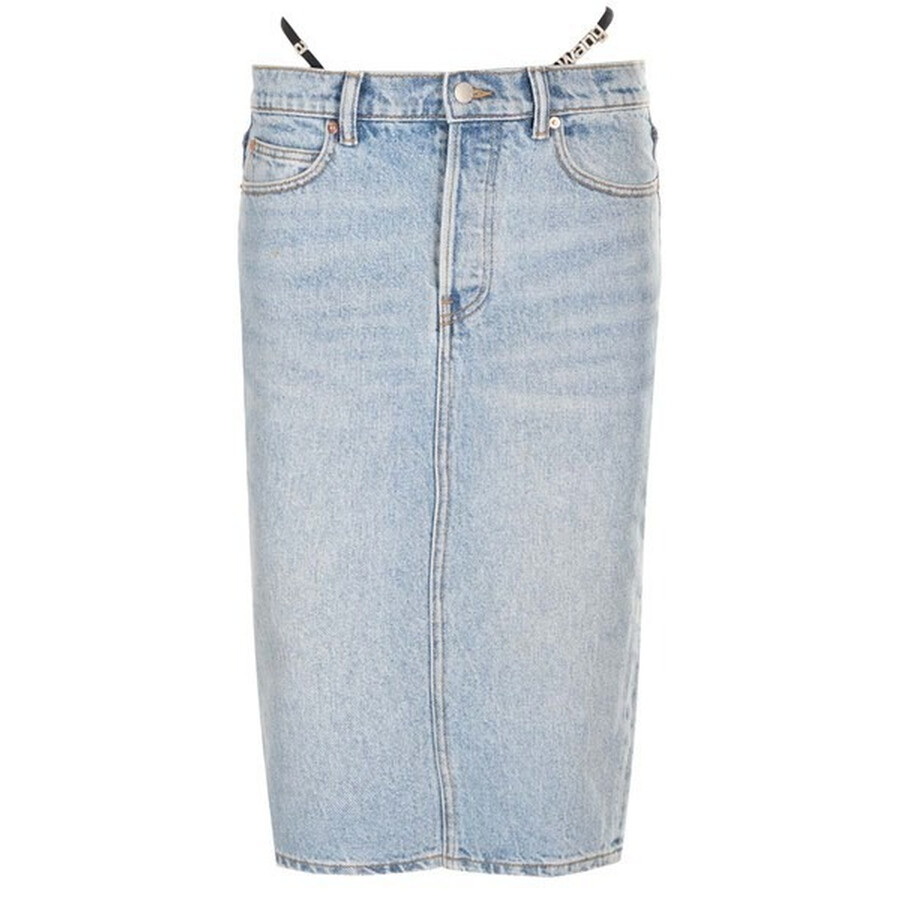 ALEXANDER WANG ALEXANDER WANG LADIES VINTAGE FADED INDIGO THONG-STRAP DENIM MIDI SKIRT