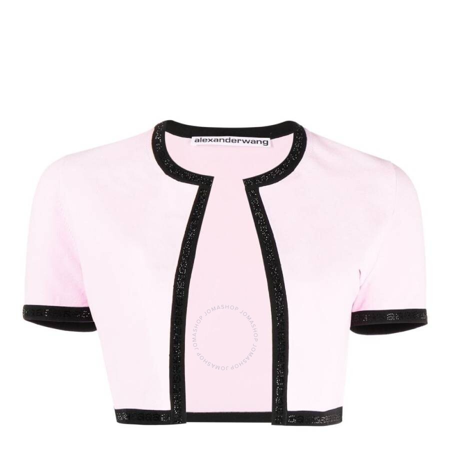 Alexander Wang Light Pink Compact Nylon Cropped Cardigan In Pink