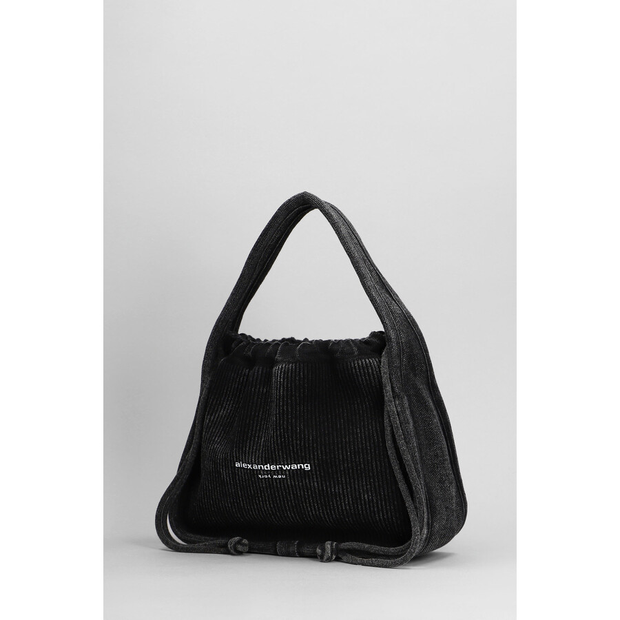 Alexander Wang Grey Cotton Blend Handbag With Drawstring Closure In Black