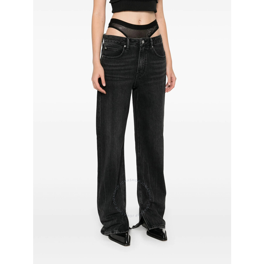 Alexander Wang Slit Hem Jeans With Prestyle Hotfix Undie In Gray