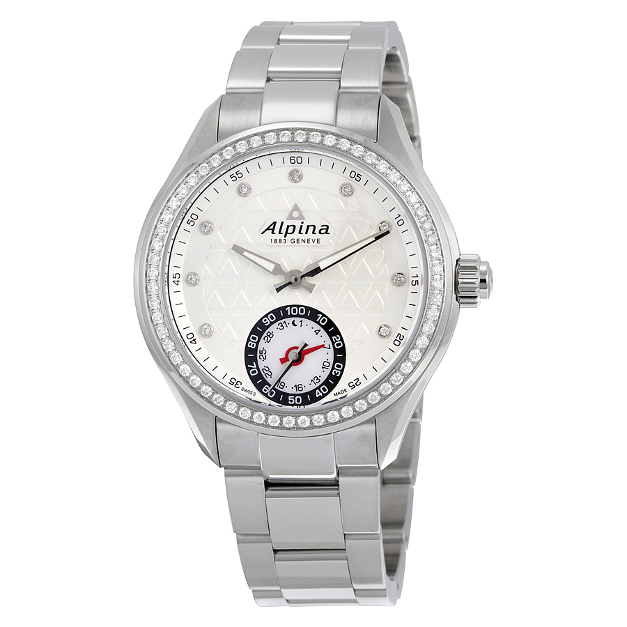 Alpina Horological Smartwatch Silver Guilloche Dial Diamond Bezel Ladies Watch AL-285STD3CD6B