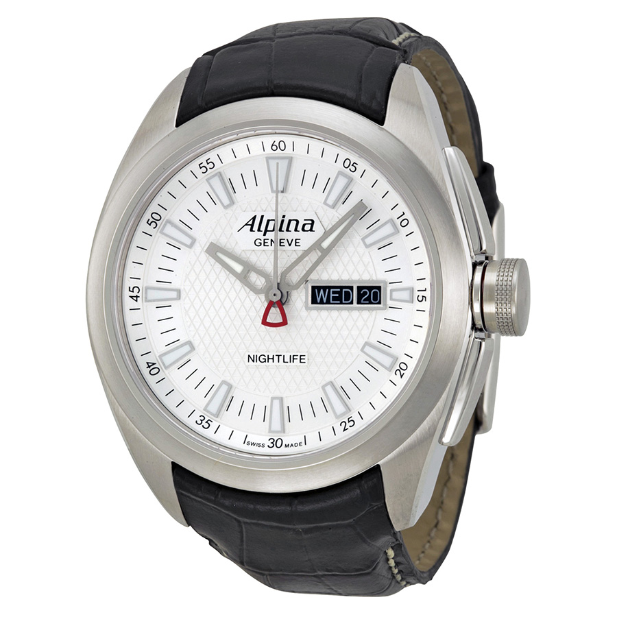 Alpina Nightlife Club Silver Dial Black Black Leather Men's Watch AL242S4RC6