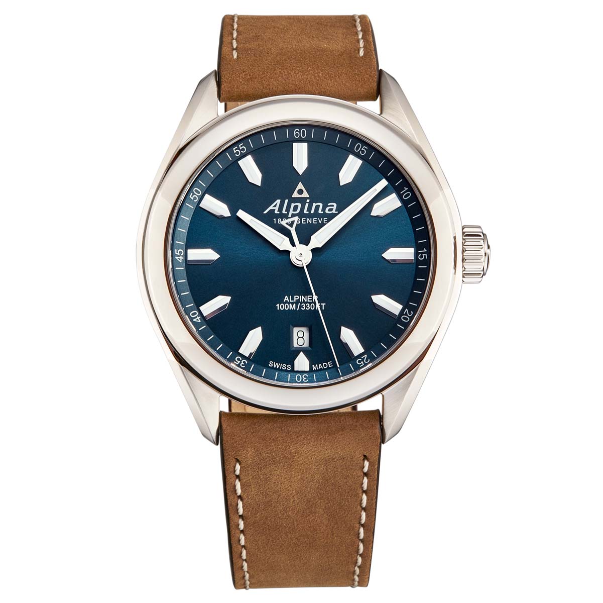 Alpina Quartz Blue Dial Brown Leather Men's Watch AL240NS4E6