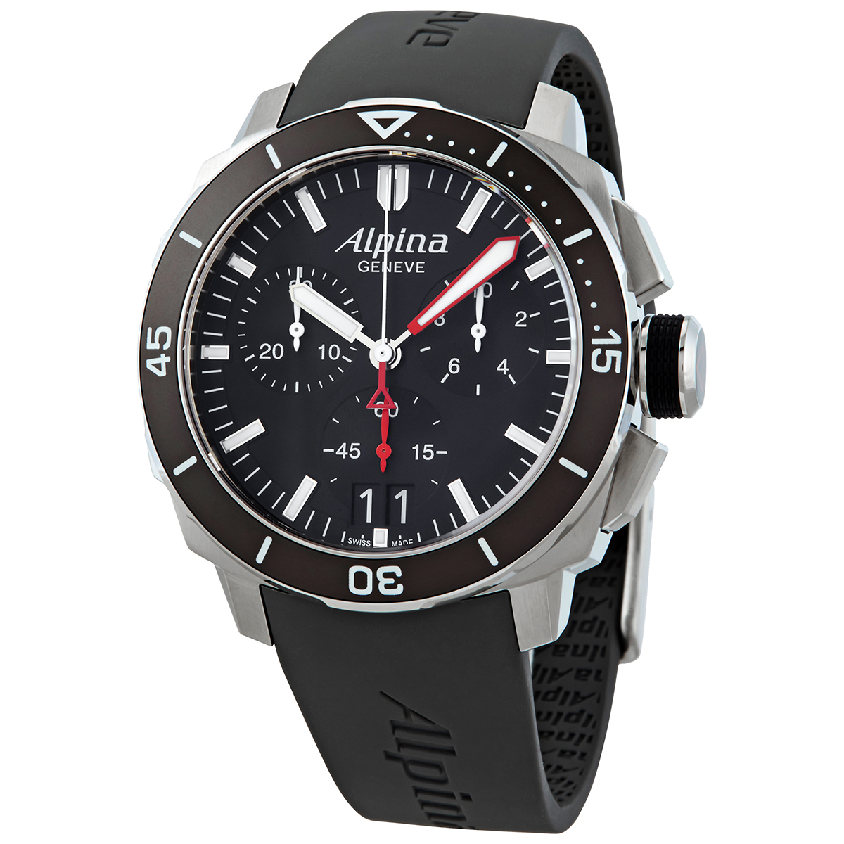 Alpina Seastrong Diver 300 Big Date Chronograph Black Dial Men's Watch AL-372LBG4V6