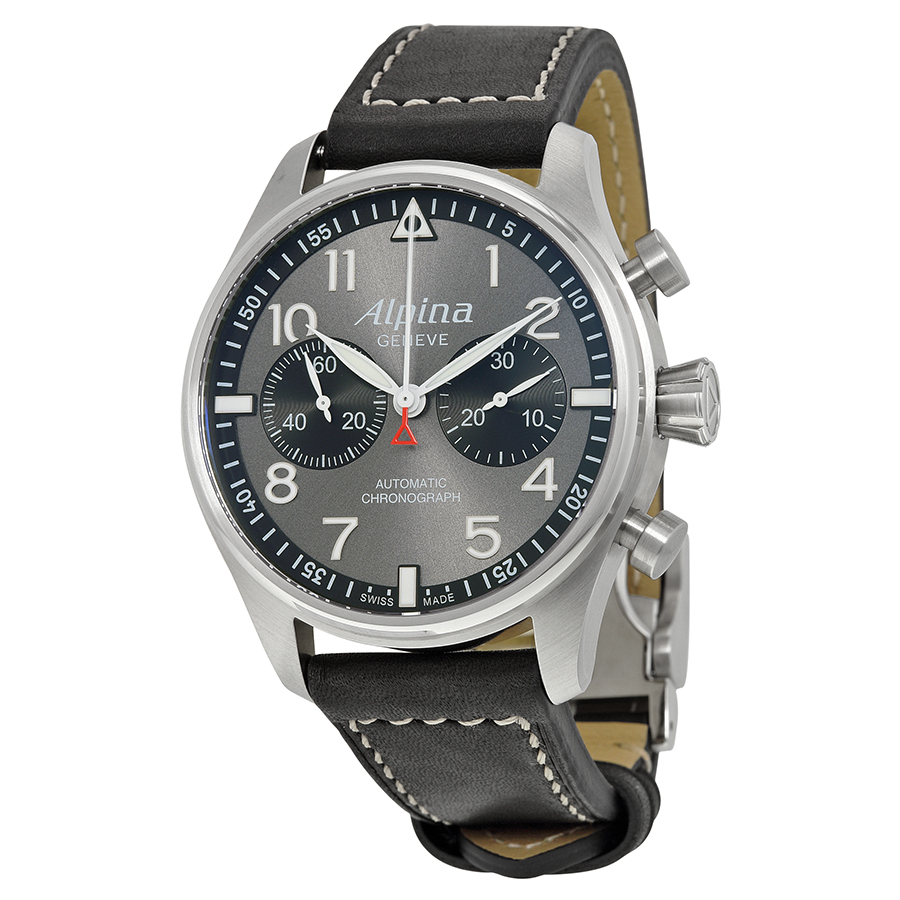 Alpina Startimer Pilot Automatic Chronograph Anthracite Dial Black Leather Men's Watch AL860GB4S6