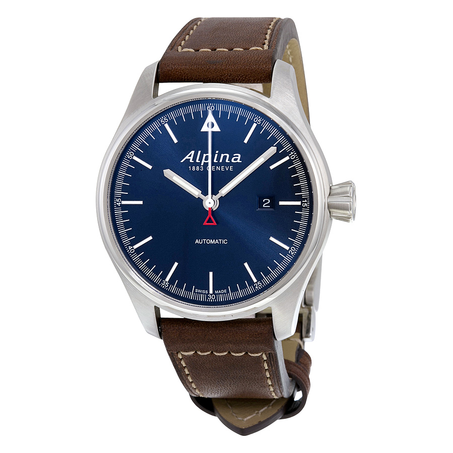 Alpina Startimer Pilot Automatic Navy Sunray Dial Brown Leather Strap Men's Watch AL-525N4S6