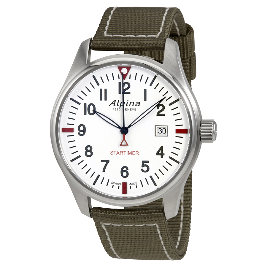 Alpina Startimer Pilot Silver Dial Green Nylon Men's Watch AL-240S4S6