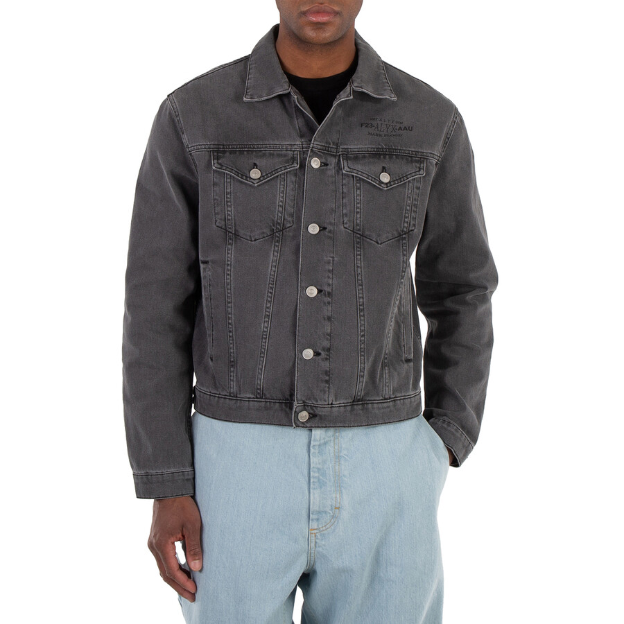 Alyx Men's Washed Black Mark Flood Square Denim Jacket, Size