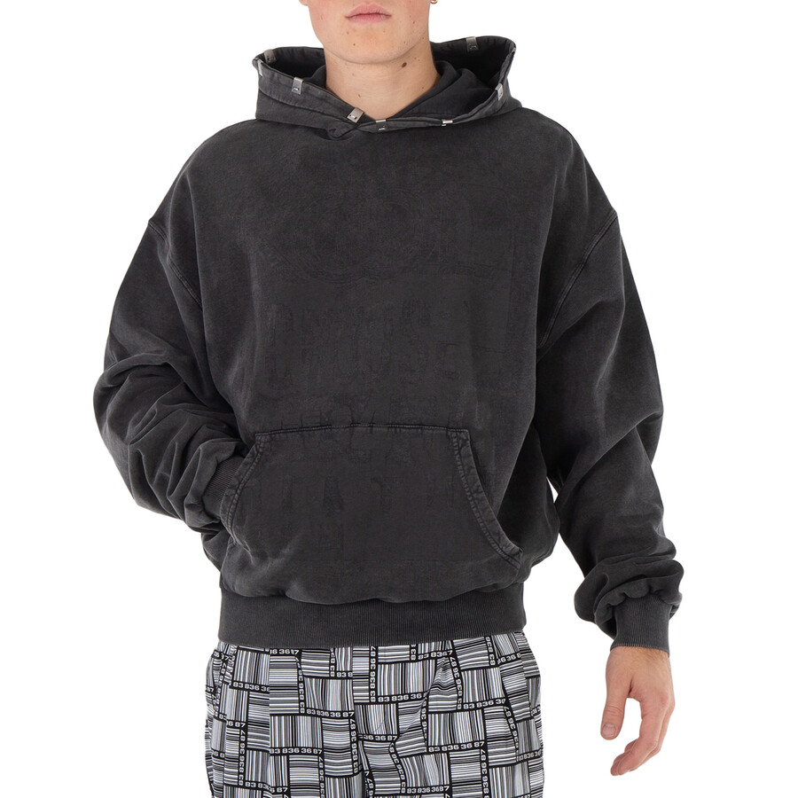 Alyx Men's Washed Black Oversized Mark Flood Hoodie, Size