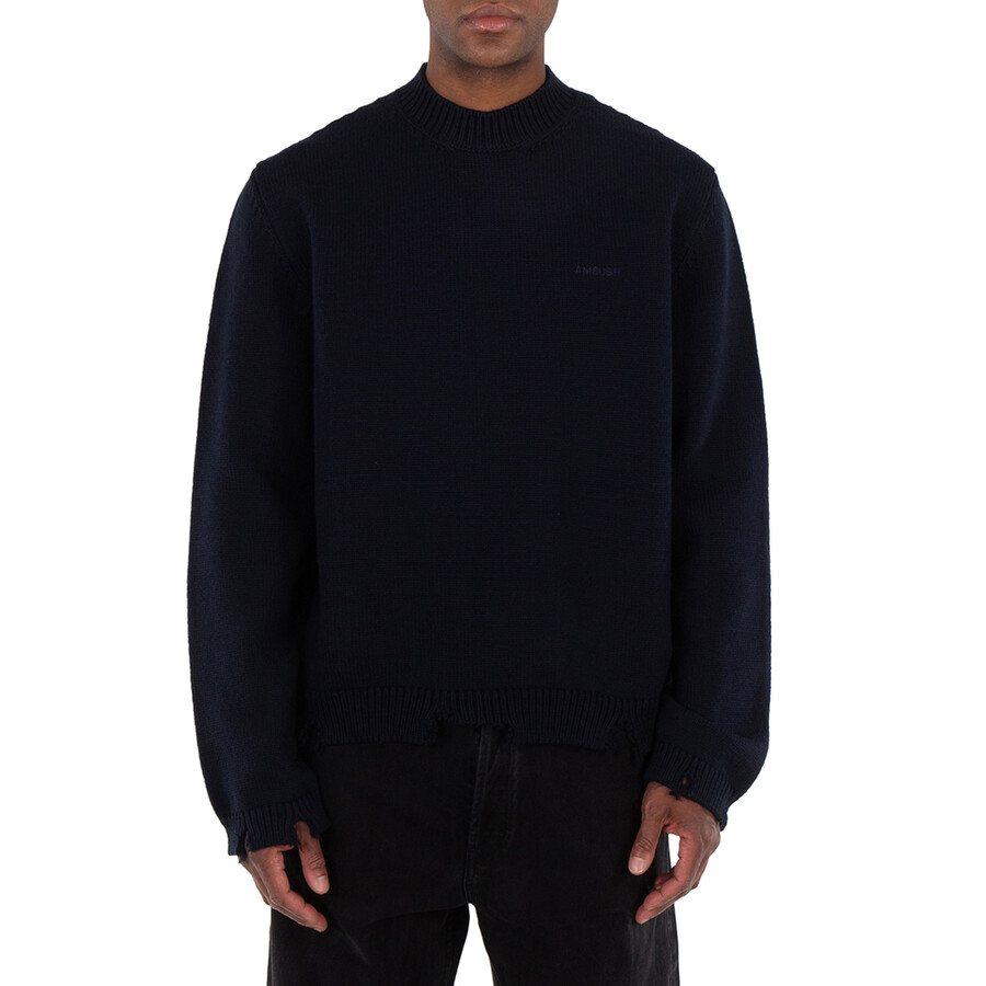 Navy Felted Knit Distressed Jumper