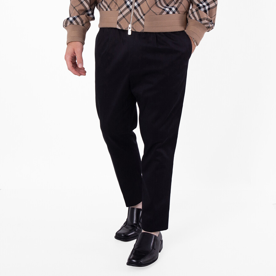 Men's Black Elasticated-Waist Cropped Trousers
