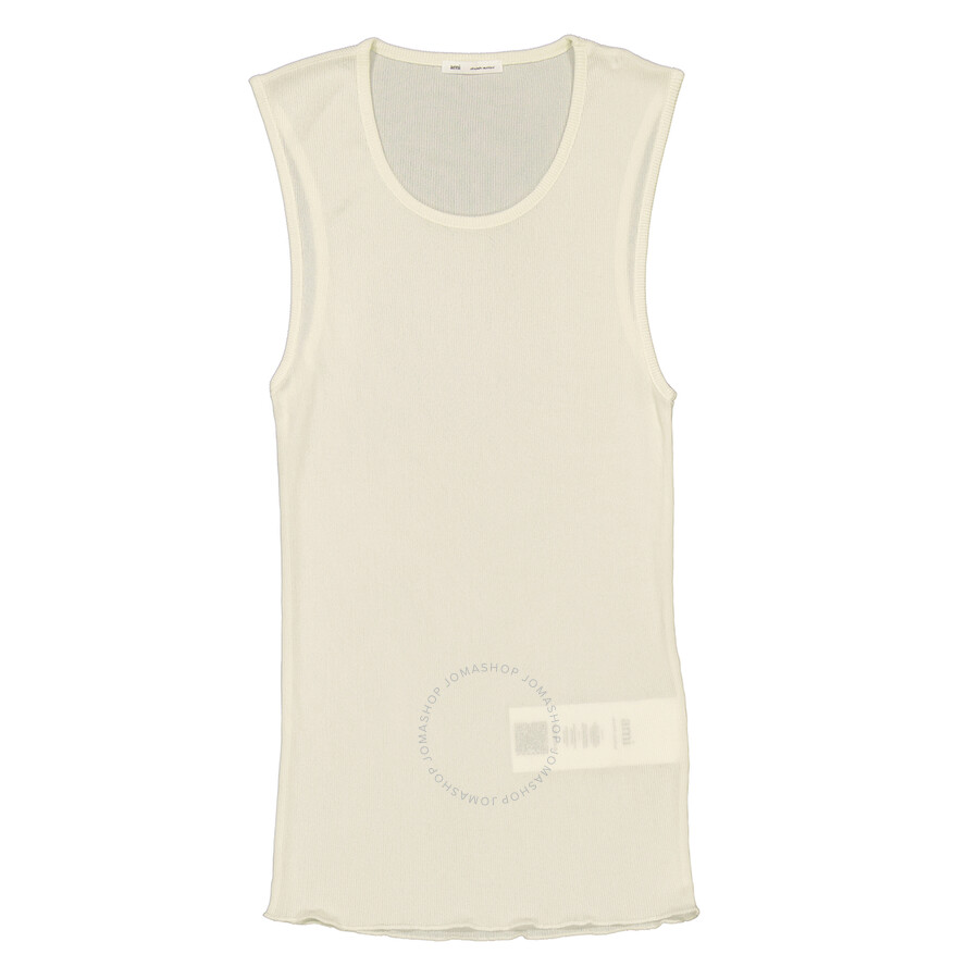 AMI｜SLEEVELESS (HTK101 JE0022 185) Ami Paris Men's Ivoire Sleeveless Tank Top, Size Medium