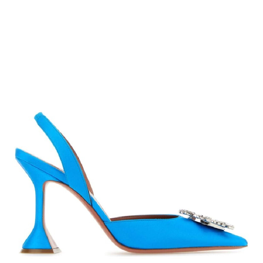 Amina Muaddi Begum Sling Satin Azur White Crysta In White