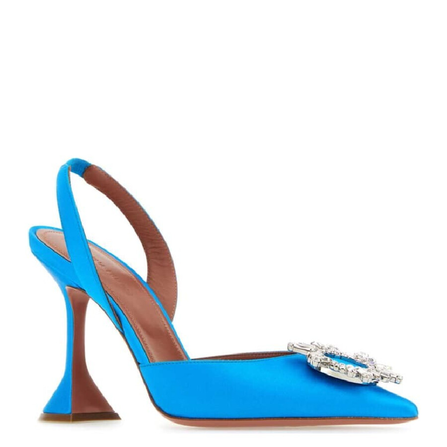 Amina Muaddi Begum Sling Satin Azur White Crysta In White