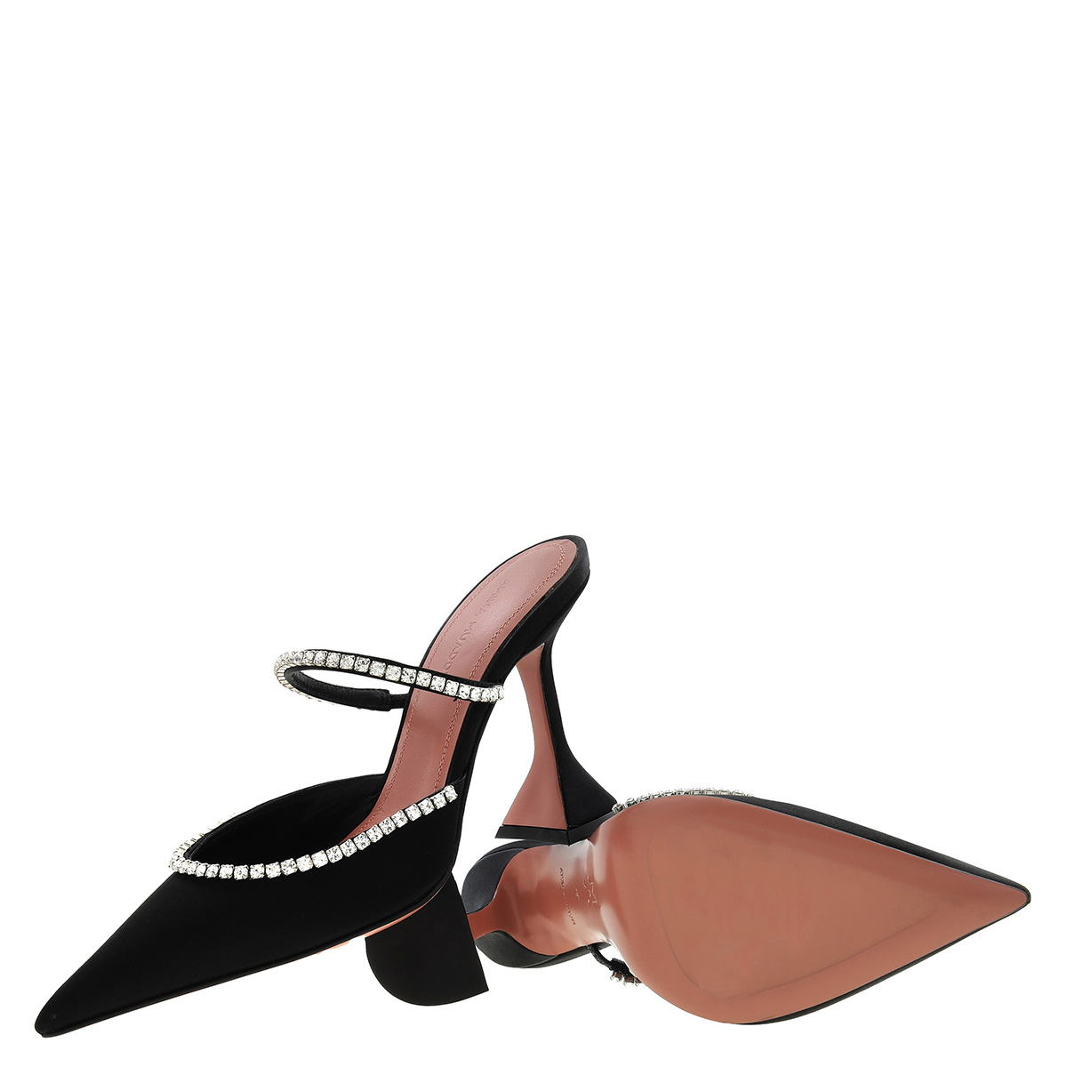 Amina Muaddi Gilda Satin Black Mules, Brand Size 35 ( US Size 5