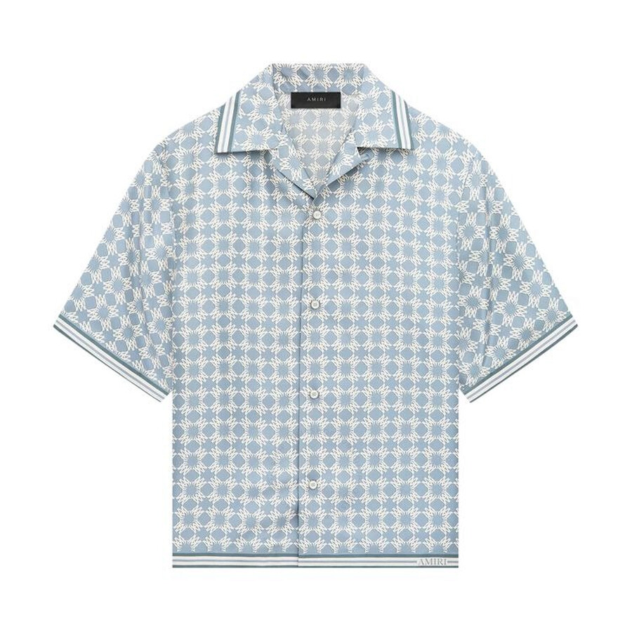 Amiri Cuban Collar Shirt Monogram Pattern In Blue
