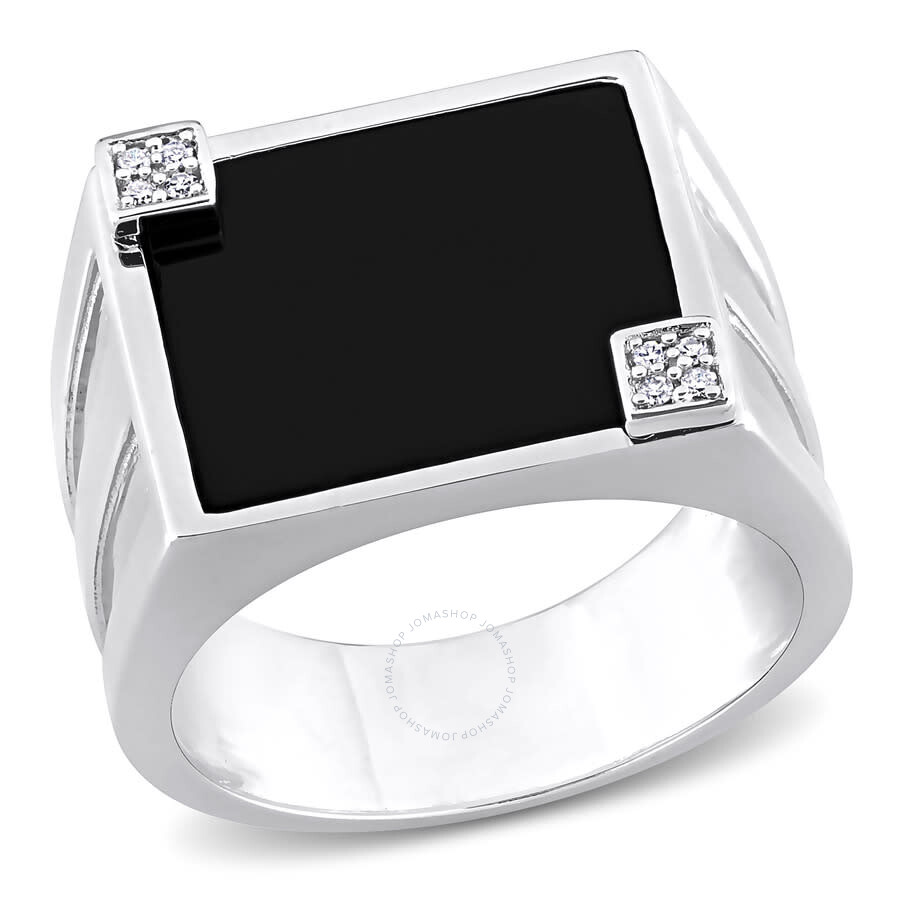 Shop Amour 5 Ct Tgw Square Black Onyx And Diamond Accent Men's Ring In Sterling Silver In White