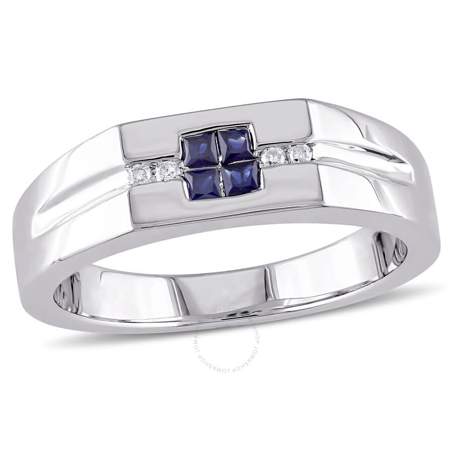 Shop Amour Men's Diamond And Sapphire Ring In Sterling Silver In White