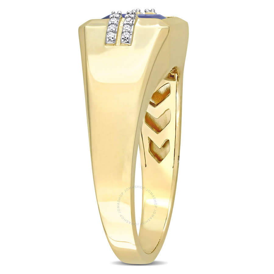 Shop Amour 3 Ct Tgw Square Created Blue Sapphire And Diamond Accent Men's Ring In 10k Yellow Gold