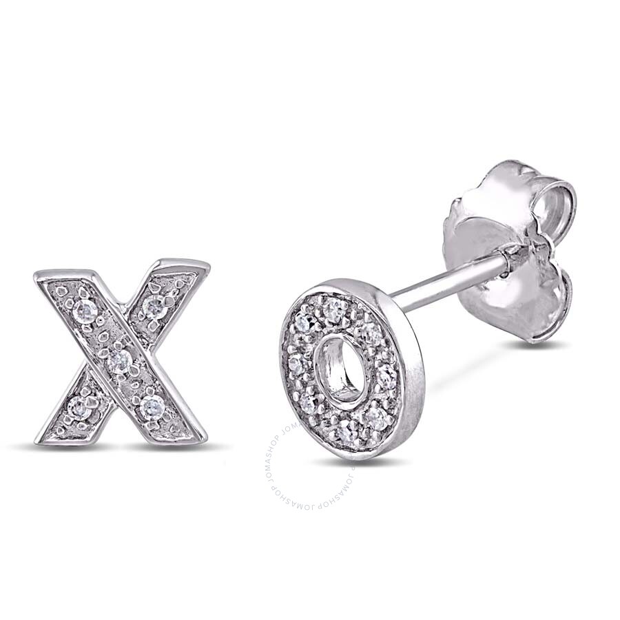 Amour Diamond Hugs And Kisses Earrings In Sterling Silver In Silver / White