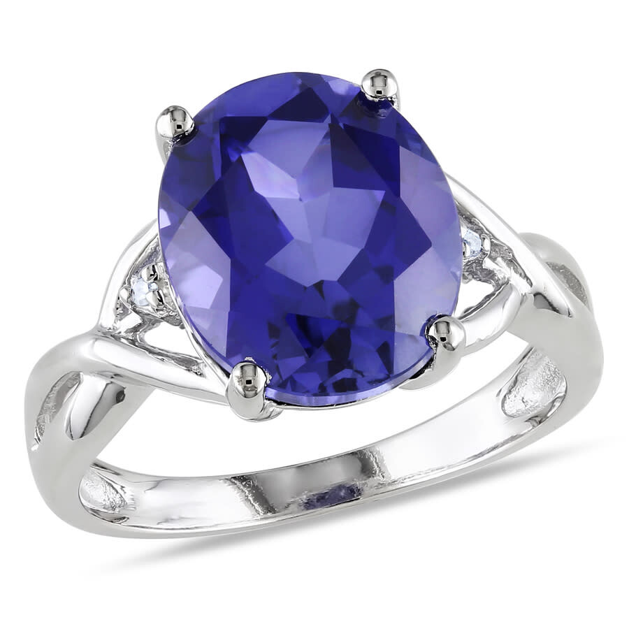 Amour 7 1/2 Ct Tgw Oval Cut Created Blue Sapphire And Diamond Accent Ring In Sterling Silver In White