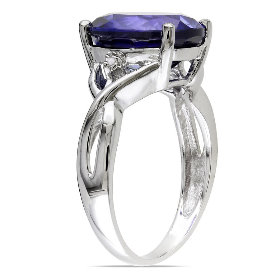 Amour 7 1/2 Ct Tgw Oval Cut Created Blue Sapphire And Diamond Accent Ring In Sterling Silver In White
