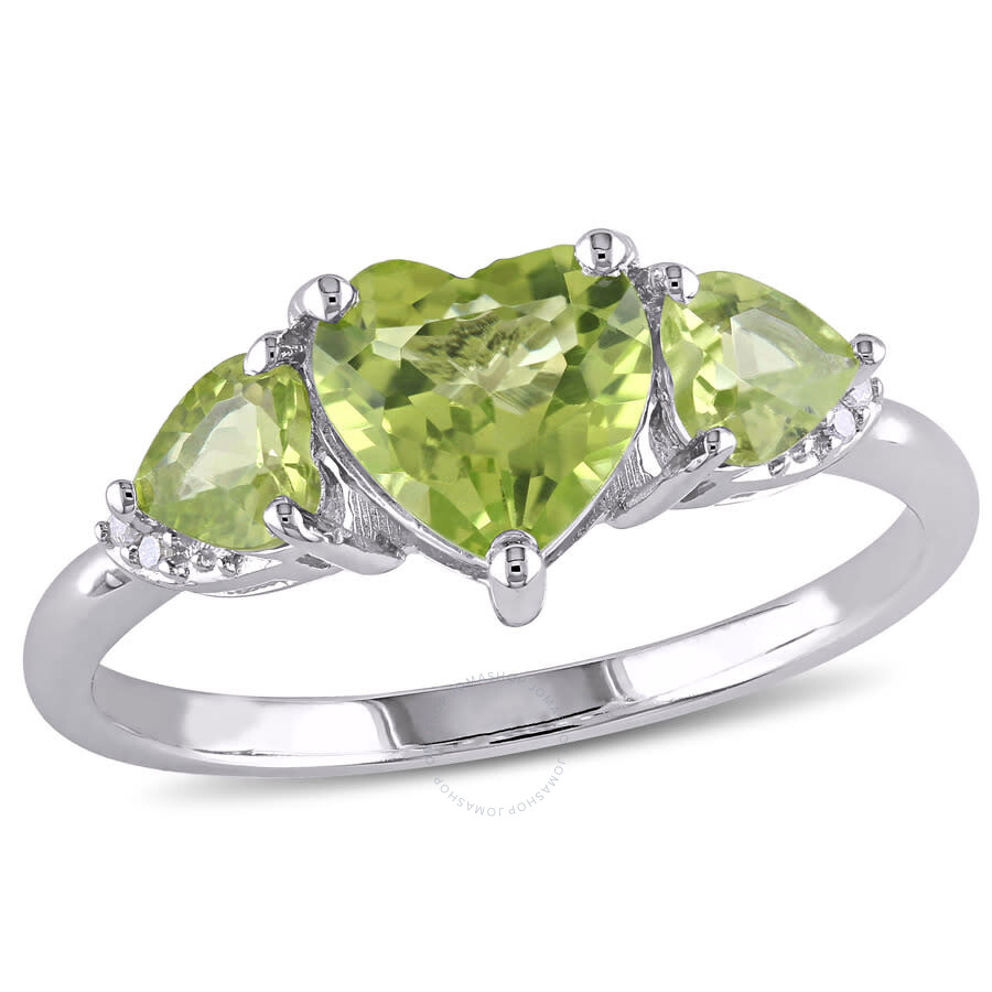 Amour Peridot And Diamond Accent Triple Heart Ring In Sterling Silver In White