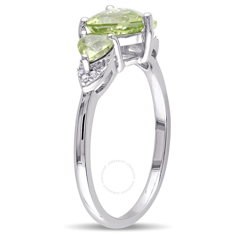 Amour Peridot And Diamond Accent Triple Heart Ring In Sterling Silver In White