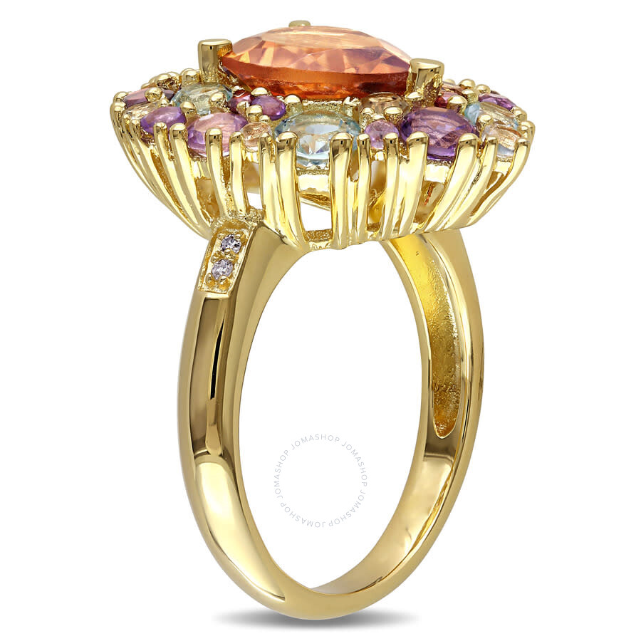 Amour 4 4/5 Ct Tgw Multi Gemstone And Diamond Pear-shape Cocktail Ring In Yellow Plated Sterling Sil In Yellow