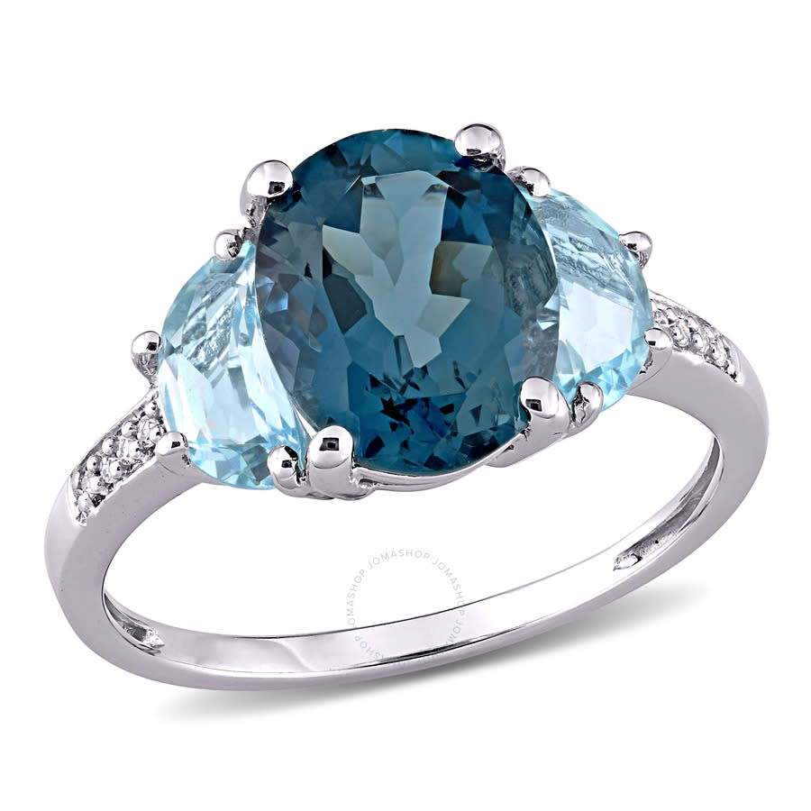 Shop Amour 4 1/2 Ct Tgw London And Sky Blue Topaz And Diamond 3-stone Ring In Sterling Silver In White