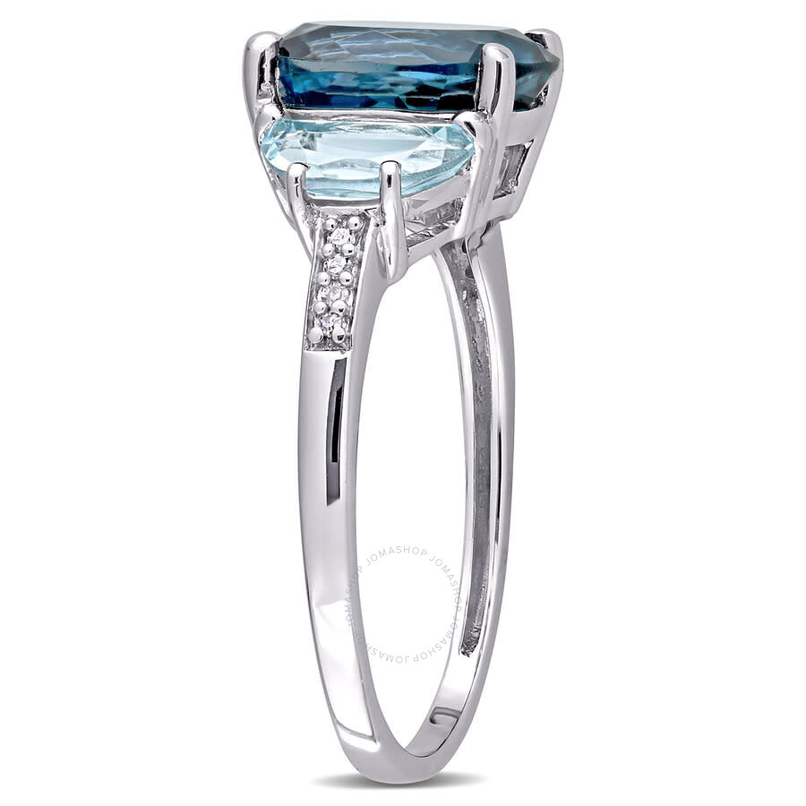 Amour 4 1/2 Ct Tgw London And Sky Blue Topaz And Diamond 3-stone Ring In Sterling Silver In White