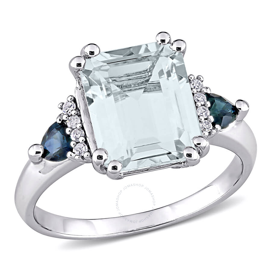 Shop Amour 3 1/3 Ct Tgw Ice Aquamarine And Sapphire And Diamond-accent Cocktail Ring In Sterling Silver In White