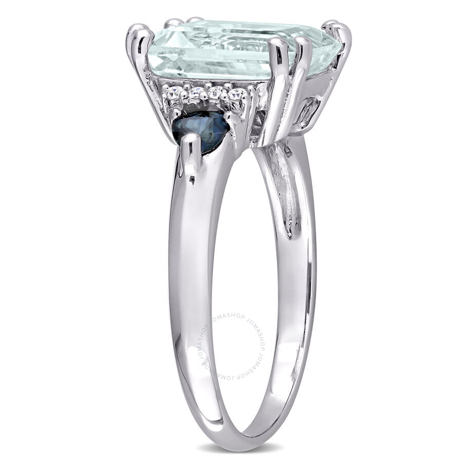 Shop Amour 3 1/3 Ct Tgw Ice Aquamarine And Sapphire And Diamond-accent Cocktail Ring In Sterling Silver In White