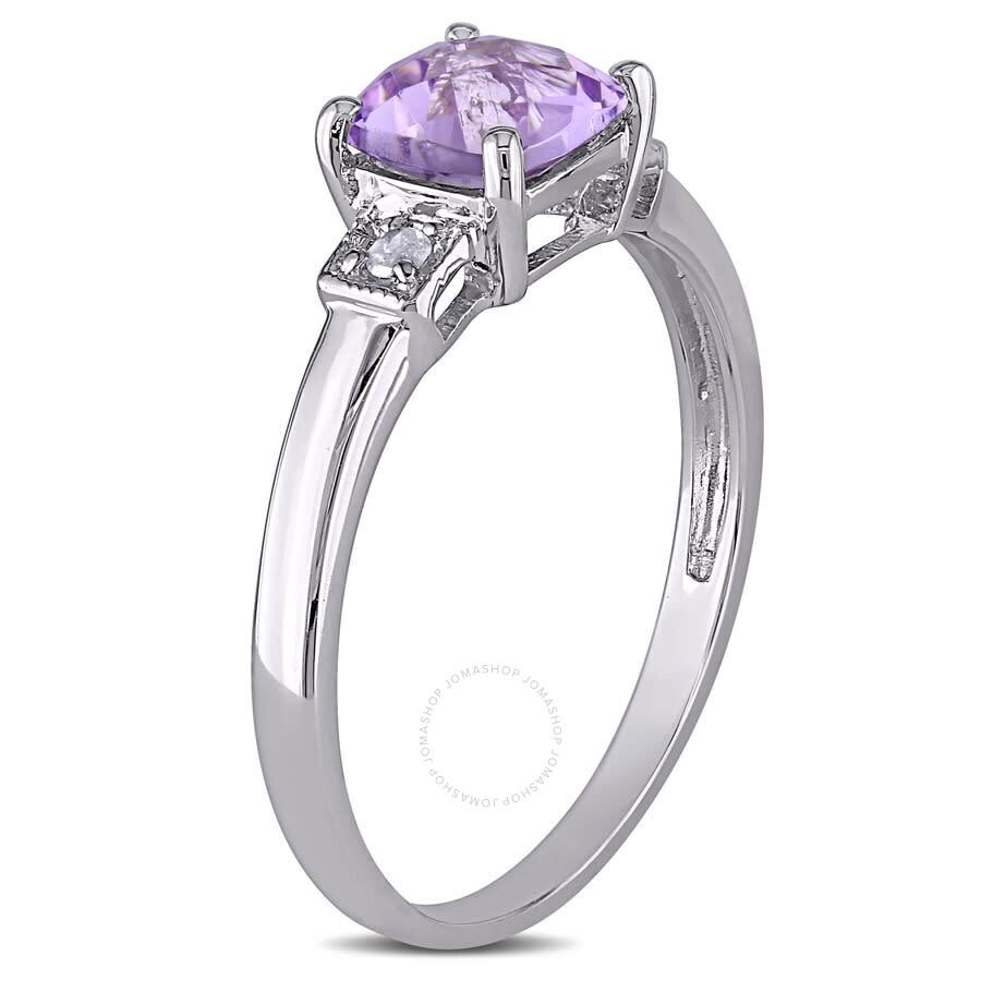 Amour Cushion Cut Amethyst And Diamond Accent Ring In Sterling Silver In White