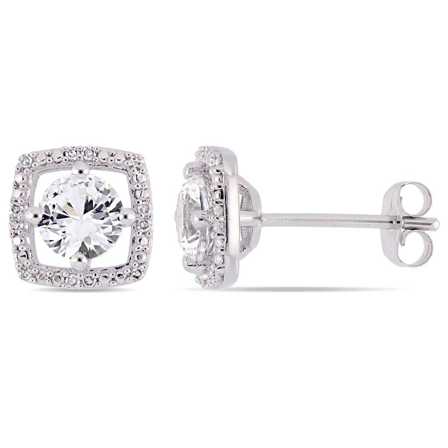 Amour 1 1/3 Ct Tgw Created White Sapphire And Diamond Stud Earrings In 10k White Gold In White