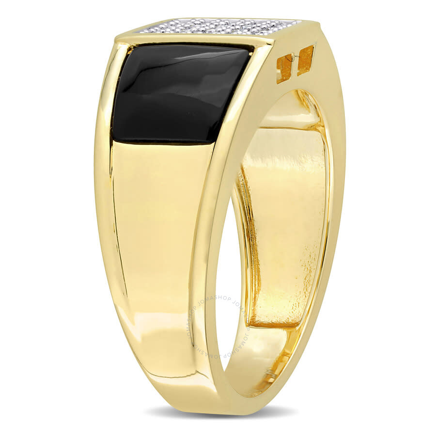Amour 2 Ct Tgw Square Black Onyx And 1/10 Ct Tw Diamond Men's Ring In Yellow Plated Sterling Silver In Yellow