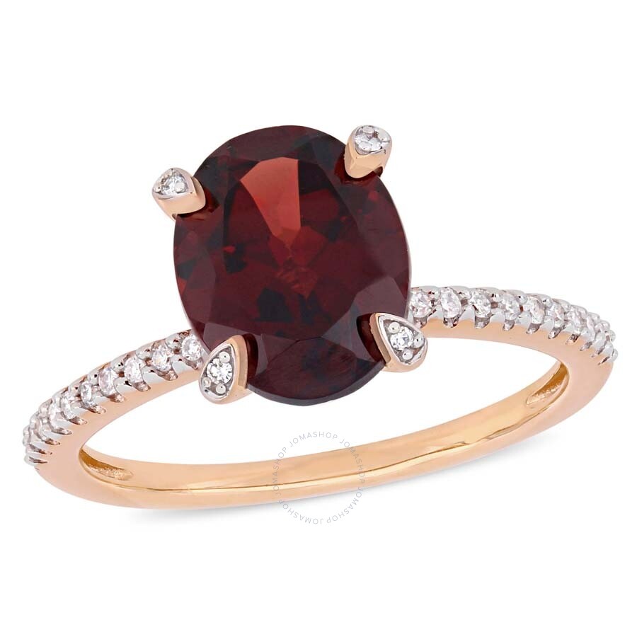 Shop Amour 3 Ct Tgw Oval-cut Garnet And 1/10 Ct Tw Diamond Ring In 10k Rose Gold In Gold / Gold Tone / Rose / Rose Gold / Rose Gold Tone