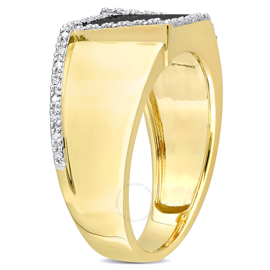 Shop Amour 6 Ct Tgw Square Black Onyx And 1/10 Ct Tdw Diamond Men's Ring In 10k Yellow Gold