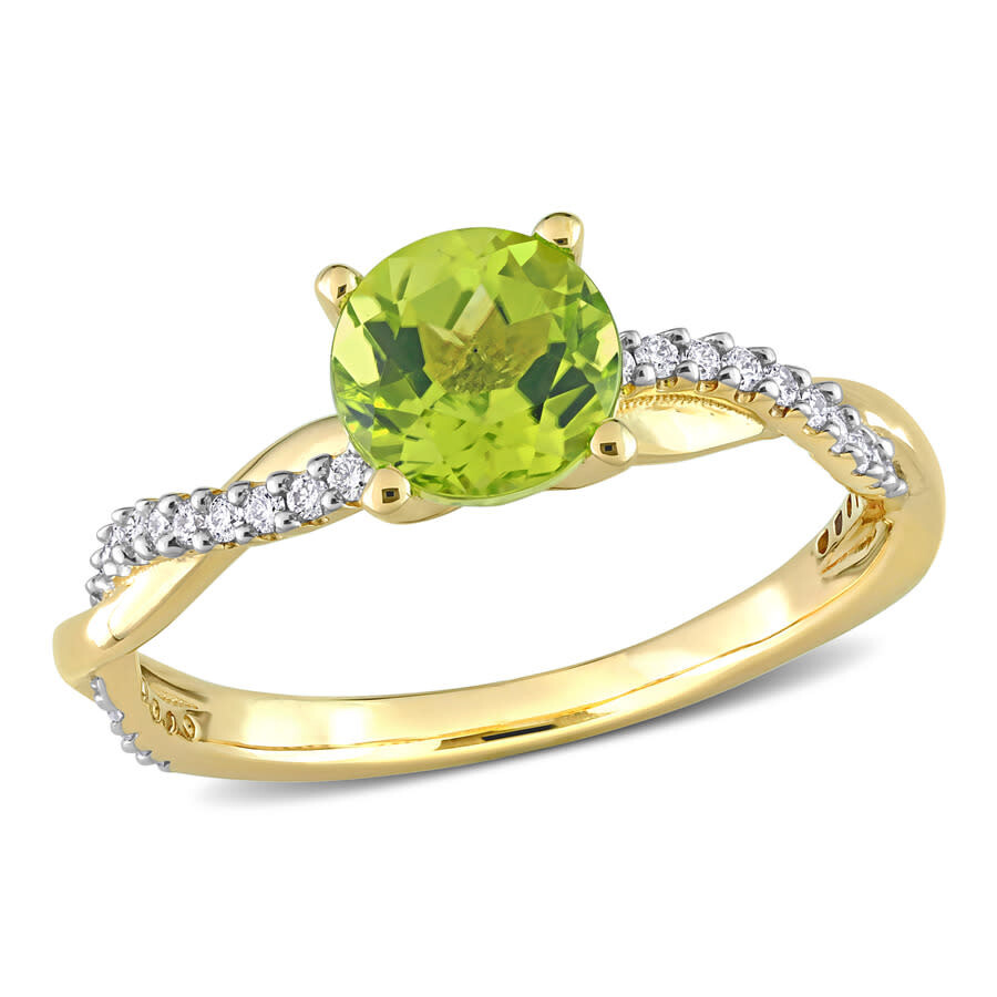 Amour 1 1/10 Ct Tgw Peridot And 1/6 Ct Tw Diamond Crossover Ring In 14k Yellow Gold In Yellow