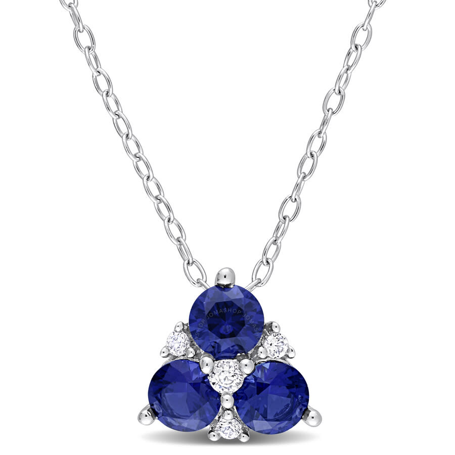 Amour 1 1/2 Ct Tgw Created Blue Sapphire And Created White Sapphire 3-stone Pendant With Chain In St In White