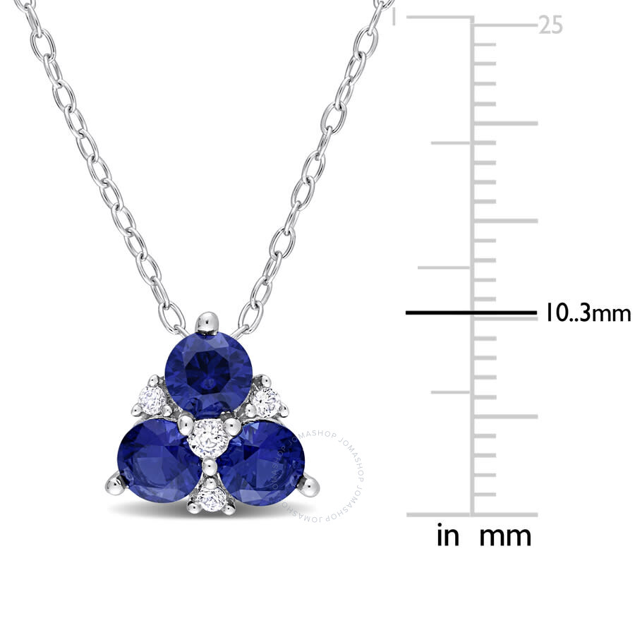 Amour 1 1/2 Ct Tgw Created Blue Sapphire And Created White Sapphire 3-stone Pendant With Chain In St In White
